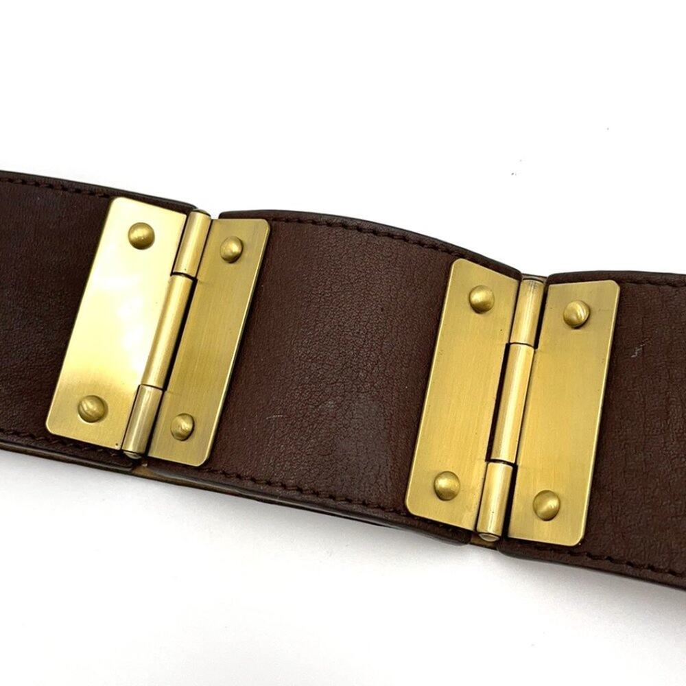 BELT brown & metallic gold tone double buckle EUC - Picture 4 of 7